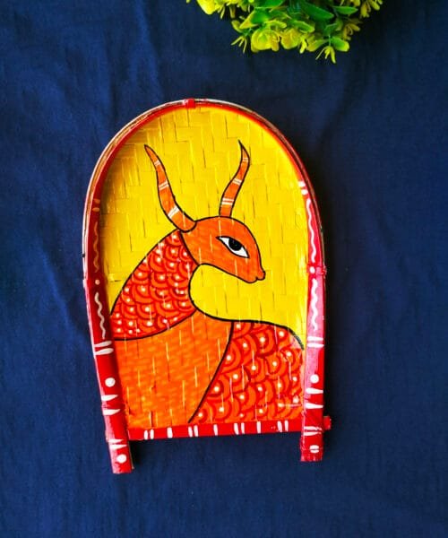 Gond Art Decorative Bamboo Kula - Special Deer Art | Home Decor | Handpainted | Wall Hanging Handicraft | 8 inch