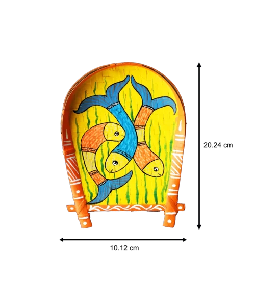 Madhubani Fish Art Decorative Bamboo Kula | Home Decor | Handpainted | Wall Hanging Handicraft | 8 inch - Image 4