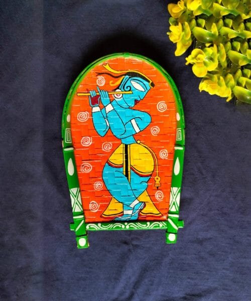 Special Krishna Art - Decorative Bamboo Kula - Jamini Roy | Home Decor | Handpainted | Wall Hanging Handicraft | 8 inch