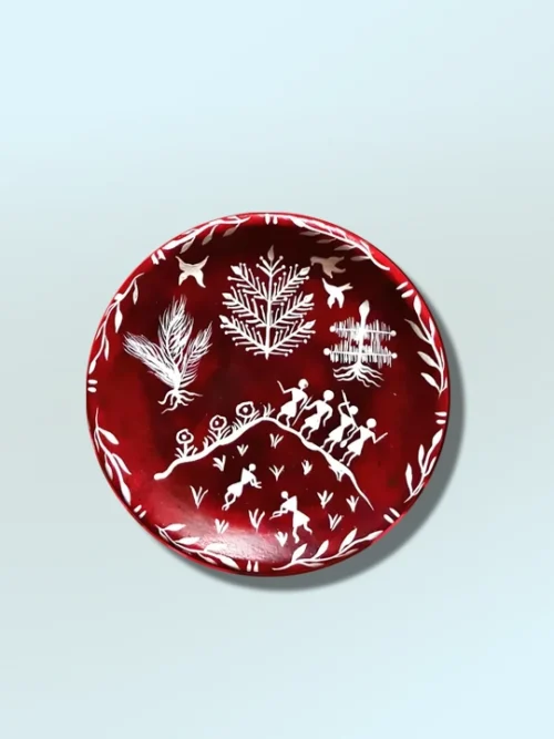 Captivating Red Tribal Art Decor Plate | Home Decor | Wall Hanging | 7.5 inch Art Culture Decor Plates, Artwork, Bengali Art Culture Decor Plates, Decor Plates, Decorative Items, Decorative Plates, Decorative Wall Art, Drawing Room, Eco-Friendly, Handcrafted, Handicrafts, Handmade, Handpainted, Home Decor, Home Interior Decoration, Living Room, Melamine Decor Plates, Nature Art, Paintings, Santal Art, Special Decor Plates, Tribal Art, Wall Art, Wall Decor, Wall Hanging, Wall Plates, Warli Art