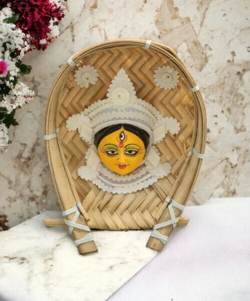 Gift of Blessings | Bamboo Kula with Maa Durga's Face | Krishnanagar Clay Craft | GI Tag Artwork, Clay Art and Crafts, Clay Artwork, Clay Crafts, Clay Decor, Decorative Items, Drawing Room, Eco-Friendly, Ghurni Clay Dolls, GI Tagg Products, Handcrafted, Handicrafts, Handmade, Handpainted, Home Decor, Home Interior Decoration, Idols, Krishnanagar Clay Dolls, Living Room, Maa Durga, Showpieces