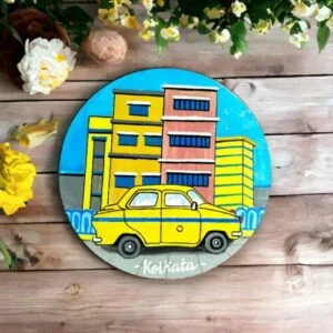 Yellow Taxi #CityofJoy Wooden Art Decor Plate | Home Decor | Wall Hanging | 8 inch #CityScape, #CityScape Decor Plates, Art Culture Decor Plates, Artwork, Bengali Art Culture Decor Plates, City of Joy, City of Joy Decor Plates, Decor Plates, Decorative Items, Decorative Plates, Decorative Wall Art, Drawing Room, Eco-Friendly, Handcrafted, Handicrafts, Handmade, Handpainted, Home Decor, Home Interior Decoration, Kolkata, Living Room, Paintings, Wall Art, Wall Decor, Wall Hanging, Wall Plates, Wooden Decor Plates