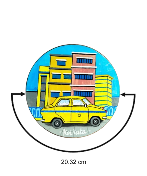 Yellow Taxi #CityofJoy Wooden Art Decor Plate | Home Decor | Wall Hanging | 8 inch #CityScape, #CityScape Decor Plates, Art Culture Decor Plates, Artwork, Bengali Art Culture Decor Plates, City of Joy, City of Joy Decor Plates, Decor Plates, Decorative Items, Decorative Plates, Decorative Wall Art, Drawing Room, Eco-Friendly, Handcrafted, Handicrafts, Handmade, Handpainted, Home Decor, Home Interior Decoration, Kolkata, Living Room, Paintings, Wall Art, Wall Decor, Wall Hanging, Wall Plates, Wooden Decor Plates