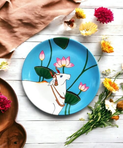 Pichwai Cow #PichwaiCow White & Blue Decor Plate | Home Decor | Wall Hanging | 10 inch Art Culture Decor Plates, Artwork, Bengali Art Culture Decor Plates, Decor Plates, Decorative Items, Decorative Plates, Decorative Wall Art, Drawing Room, Eco-Friendly, Handcrafted, Handicrafts, Handmade, Handpainted, Home Decor, Home Interior Decoration, Living Room, Melamine Decor Plates, Paintings, Pichwai Cow, Pichwai Cow Decor Plates, Religious Decor Plates, Wall Art, Wall Decor, Wall Hanging, Wall Plates