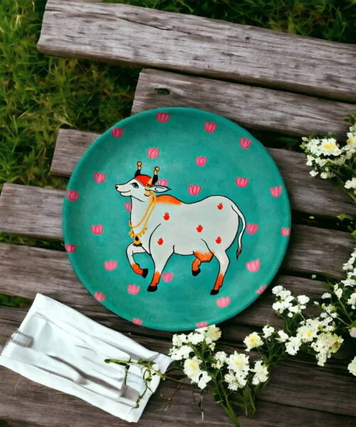 Pichwai Cow #PichwaiCow Green & White Decor Plate | Home Decor | Wall Hanging | 10 inch Art Culture Decor Plates, Artwork, Bengali Art Culture Decor Plates, Decor Plates, Decorative Items, Decorative Plates, Decorative Wall Art, Drawing Room, Eco-Friendly, Handcrafted, Handicrafts, Handmade, Handpainted, Home Decor, Home Interior Decoration, Living Room, Melamine Decor Plates, Paintings, Pichwai Cow, Pichwai Cow Decor Plates, Religious Decor Plates, Wall Art, Wall Decor, Wall Hanging, Wall Plates