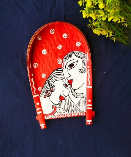 Madhubani Couple Art Decorative Bamboo Kula | Home Decor | Handpainted | Wall Hanging Handicraft | 8 inch