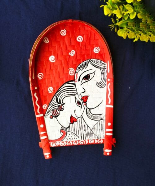 Madhubani Couple Art Decorative Bamboo Kula | Home Decor | Handpainted | Wall Hanging Handicraft | 8 inch - Image 3