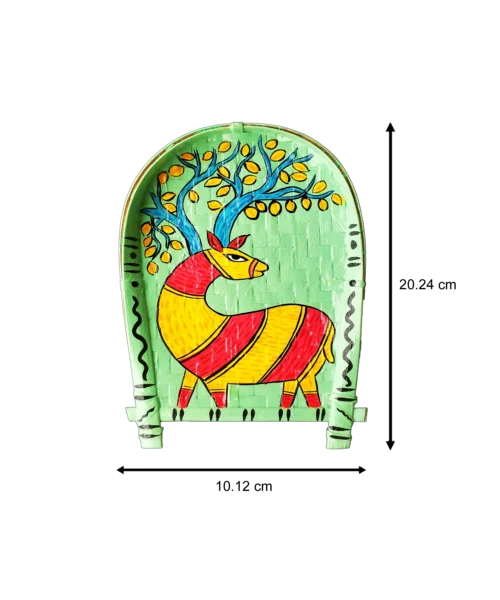 Gond Art Decorative Bamboo Kula - Deer Art | Home Decor | Handpainted | Wall Hanging Handicraft | 8 inch - Image 3