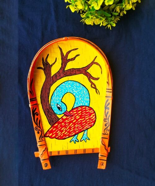 Gond Art Decorative Bamboo Kula - Peacock Art | Home Decor | Handpainted | Wall Hanging Handicraft | 8 inch - Image 3