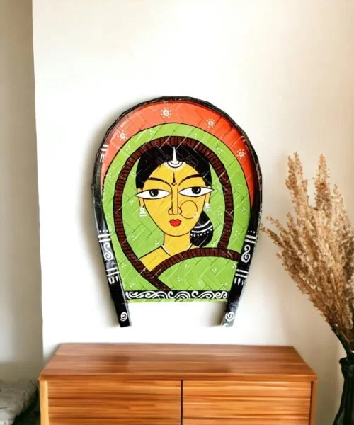 Captivating Lady Art | Jamini Roy | Decorative Bamboo Kula | Red & Sky Blue | Home Decor | Handpainted | Wall Hanging Handicraft | 12 inch Artwork, Bamboo Art, Bamboo Handicrafts, Bamboo Kula, Bengali Art Culture Bamboo Kula, Decorative Items, Decorative Wall Art, Drawing Room, Eco-Friendly, Handcrafted, Handicrafts, Handmade, Handpainted, Home Decor, Home Interior Decoration, Jamini Roy, Jamini Roy Bamboo Kula, Living Room, Paintings, Wall Art, Wall Decor, Wall Hanging