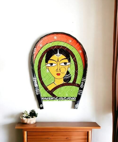 Captivating Lady Art | Jamini Roy | Decorative Bamboo Kula | Red & Sky Blue | Home Decor | Handpainted | Wall Hanging Handicraft | 12 inch Artwork, Bamboo Art, Bamboo Handicrafts, Bamboo Kula, Bengali Art Culture Bamboo Kula, Decorative Items, Decorative Wall Art, Drawing Room, Eco-Friendly, Handcrafted, Handicrafts, Handmade, Handpainted, Home Decor, Home Interior Decoration, Jamini Roy, Jamini Roy Bamboo Kula, Living Room, Paintings, Wall Art, Wall Decor, Wall Hanging