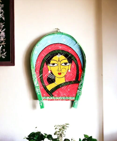 Captivating Lady Art | Jamini Roy | Decorative Bamboo Kula | Red & Sky Blue | Home Decor | Handpainted | Wall Hanging Handicraft | 12 inch Artwork, Bamboo Art, Bamboo Handicrafts, Bamboo Kula, Bengali Art Culture Bamboo Kula, Decorative Items, Decorative Wall Art, Drawing Room, Eco-Friendly, Handcrafted, Handicrafts, Handmade, Handpainted, Home Decor, Home Interior Decoration, Jamini Roy, Jamini Roy Bamboo Kula, Living Room, Paintings, Wall Art, Wall Decor, Wall Hanging