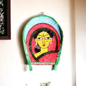 Captivating Lady Art | Jamini Roy | Decorative Bamboo Kula | Red & Sky Blue | Home Decor | Handpainted | Wall Hanging Handicraft | 12 inch Artwork, Bamboo Art, Bamboo Handicrafts, Bamboo Kula, Bengali Art Culture Bamboo Kula, Decorative Items, Decorative Wall Art, Drawing Room, Eco-Friendly, Handcrafted, Handicrafts, Handmade, Handpainted, Home Decor, Home Interior Decoration, Jamini Roy, Jamini Roy Bamboo Kula, Living Room, Paintings, Wall Art, Wall Decor, Wall Hanging