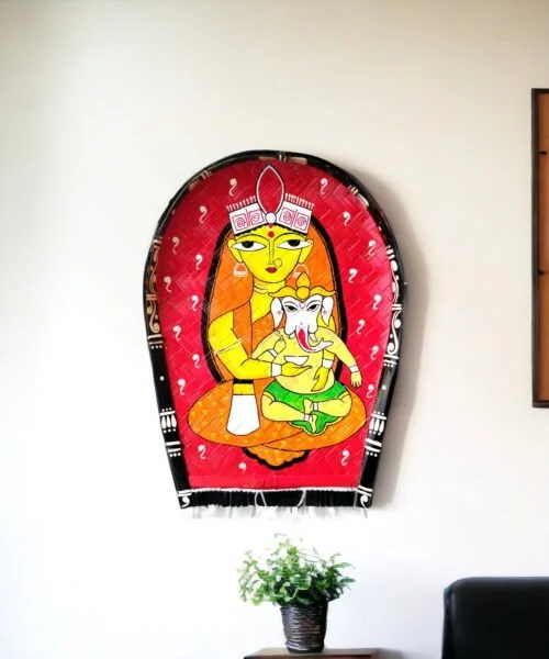 Empowering Maa Durga - Ganesh | Jamini Roy | Decorative Bamboo Kula | Home Decor | Handpainted | Wall Hanging Handicraft | 20 inch Artwork, Bamboo Art, Bamboo Handicrafts, Bamboo Kula, Bengali Art Culture Bamboo Kula, Decorative Items, Decorative Wall Art, Drawing Room, Eco-Friendly, Handcrafted, Handicrafts, Handmade, Handpainted, Home Decor, Home Interior Decoration, Jamini Roy, Jamini Roy Bamboo Kula, Living Room, Lord Ganesh, Maa Durga, Maa Durga Bamboo Kula, Paintings, Religious Series Bamboo Kula, Wall Art, Wall Decor, Wall Hanging