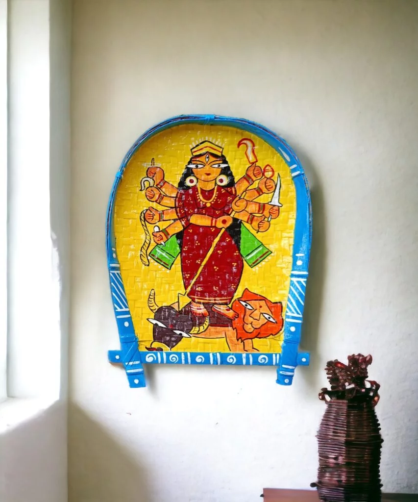 Special Maa Durga | Jamini Roy | Decorative Bamboo Kula | Home Decor | Handpainted | Wall Hanging Handicraft | 12 inch
