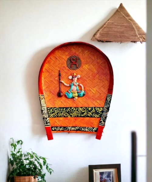 Captivating Ganesh Art | Decorative Bamboo Kula | Home Decor | Handpainted | Wall Hanging Handicraft | 12 inch Artwork, Bamboo Art, Bamboo Handicrafts, Bamboo Kula, Bengali Art Culture Bamboo Kula, Decorative Items, Decorative Wall Art, Drawing Room, Eco-Friendly, Handcrafted, Handicrafts, Handmade, Handpainted, Home Decor, Home Interior Decoration, Jamini Roy, Jamini Roy Bamboo Kula, Living Room, Lord Ganesh, Paintings, Religious Series Bamboo Kula, Wall Art, Wall Decor, Wall Hanging