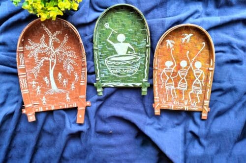 Special Warli Art | Tribal Village Art | Decorative Bamboo Kula | Home Decor | Handpainted | Wall Hanging Handicraft | 8 inch | Combo Set of 3 - Image 3