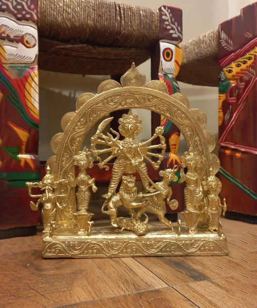 Ek Chala Maa Durga Family Dokra Showpiece | Bikna Bankura #BrassArt (Gold) | GI Tag Artwork , Bikna Dokra , Decorative Items , Drawing Room , Eco-Friendly , Ek Chala , GI Tagg Products , Handicrafted , Handicrafts , Handmade , Handpainted , Home Decor , Home Interior Decoration , Idols , Living Room , Maa Durga , Showpieces