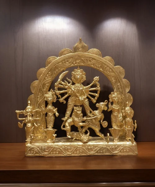 Ek Chala Maa Durga Family Dokra Showpiece | Bikna Bankura #BrassArt (Gold) | GI TagArtwork , Bikna Dokra , Decorative Items , Drawing Room , Eco-Friendly , Ek Chala , GI Tagg Products , Handicrafted , Handicrafts , Handmade , Handpainted , Home Decor , Home Interior Decoration , Idols , Living Room , Maa Durga , Showpieces