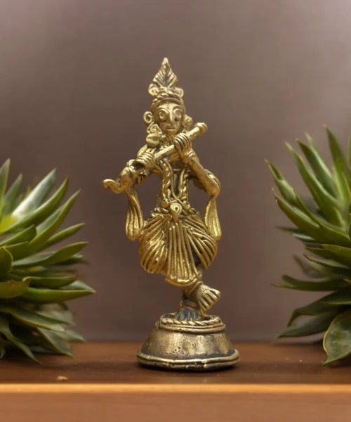 Lord Krishna with Flute Dokra Showpiece | Bikna Bankura #BrassArt (Gold) | GI TagArtwork , Bikna Dokra , Decorative Items , Drawing Room , Eco-Friendly , Ek Chala , GI Tagg Products , Handicrafted , Handicrafts , Handmade , Handpainted , Home Decor , Home Interior Decoration , Idols , Living Room , Maa Durga , Showpieces