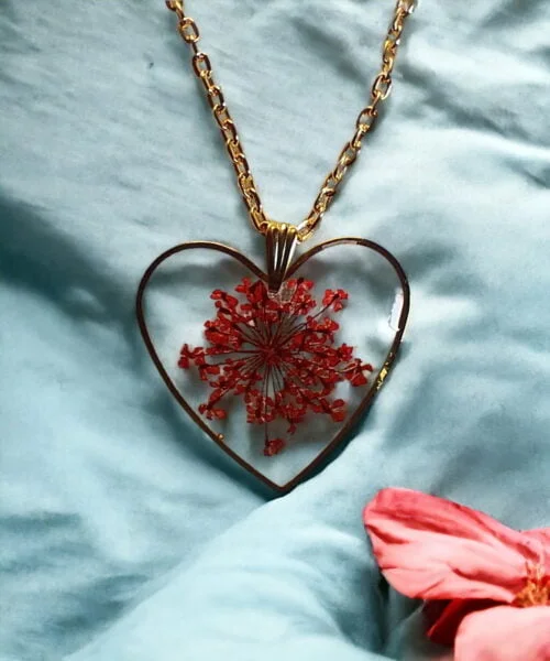 Exquisite Love | Red Anne's Lace Flower Jewellery #QueenAnne #HandmadeJewellery Annelace Series, Anniversary Gifts, Artwork, Birthday Gifts for Her, Botanical Jewellery, Botanical Necklace, Eco-Friendly, Floral Jewellery, Floral Necklace, Flower Jewellery, Flower Necklace, Gifts for Mother, Gifts for Wife, Gifts for Women, Handcrafted, Handicrafts, Handmade, Jewellery, Mother's Day Gift Ideas, Nature Jewellery, Necklace, Online Jewellery Store, Resin Jewellery, Valentine's Day Gift