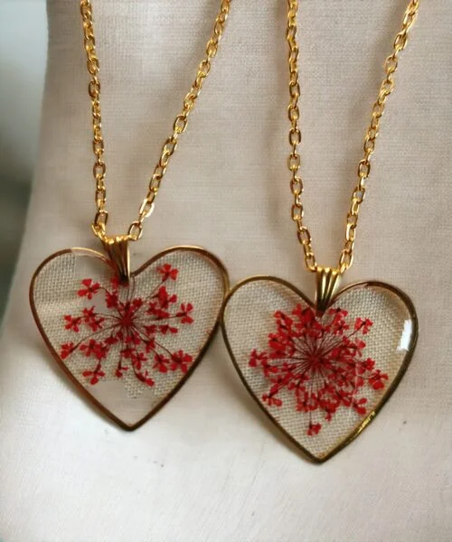 Exquisite Love | Red Anne's Lace Flower Jewellery #QueenAnne #HandmadeJewellery Annelace Series, Anniversary Gifts, Artwork, Birthday Gifts for Her, Botanical Jewellery, Botanical Necklace, Eco-Friendly, Floral Jewellery, Floral Necklace, Flower Jewellery, Flower Necklace, Gifts for Mother, Gifts for Wife, Gifts for Women, Handcrafted, Handicrafts, Handmade, Jewellery, Mother's Day Gift Ideas, Nature Jewellery, Necklace, Online Jewellery Store, Resin Jewellery, Valentine's Day Gift
