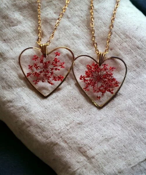 Exquisite Love | Red Anne's Lace Flower Jewellery #QueenAnne #HandmadeJewellery Annelace Series, Anniversary Gifts, Artwork, Birthday Gifts for Her, Botanical Jewellery, Botanical Necklace, Eco-Friendly, Floral Jewellery, Floral Necklace, Flower Jewellery, Flower Necklace, Gifts for Mother, Gifts for Wife, Gifts for Women, Handcrafted, Handicrafts, Handmade, Jewellery, Mother's Day Gift Ideas, Nature Jewellery, Necklace, Online Jewellery Store, Resin Jewellery, Valentine's Day Gift