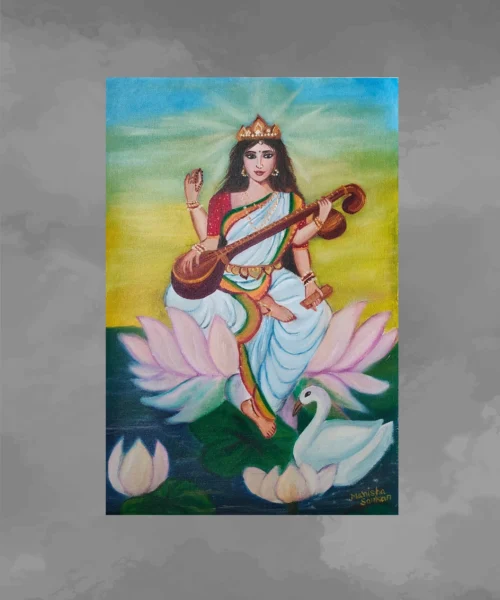 Blessings of Maa Saraswati | #Arcylic #Varnished #CanvasArt | 10 x 12 inch, 12 x 16 inch, 16 x 20 inch, 20 x 24 inch