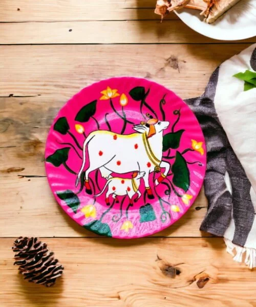 Alluring Pichwai Cow Decorative Plate | Red & Pink | Home Decor | Wall Hanging | 10 inch Art Culture Decor Plates, Artwork, Bengali Art Culture Decor Plates, Decor Plates, Decorative Items, Decorative Plates, Decorative Wall Art, Drawing Room, Eco-Friendly, Handcrafted, Handicrafts, Handmade, Handpainted, Home Decor, Home Interior Decoration, Living Room, Melamine Decor Plates, Paintings, Pichwai Cow, Pichwai Cow Decor Plates, Religious Decor Plates, Wall Art, Wall Decor, Wall Hanging, Wall Plates