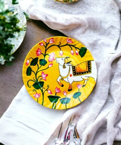 Alluring Pichwai Cow Decorative Plate | Red & Pink | Home Decor | Wall Hanging | 10 inch Art Culture Decor Plates, Artwork, Bengali Art Culture Decor Plates, Decor Plates, Decorative Items, Decorative Plates, Decorative Wall Art, Drawing Room, Eco-Friendly, Handcrafted, Handicrafts, Handmade, Handpainted, Home Decor, Home Interior Decoration, Living Room, Melamine Decor Plates, Paintings, Pichwai Cow, Pichwai Cow Decor Plates, Religious Decor Plates, Wall Art, Wall Decor, Wall Hanging, Wall Plates