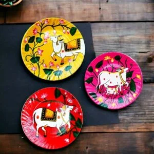 Graceful Pichwai Cow Decor Plate Trio | Home Decor | Wall Hanging | 10 inch | Set of 3 Art Culture Decor Plates, Artwork, Bengali Art Culture Decor Plates, Combo Decor Plates, Decor Plates, Decorative Items, Decorative Plates, Decorative Wall Art, Drawing Room, Eco-Friendly, Handcrafted, Handicrafts, Handmade, Handpainted, Home Decor, Home Interior Decoration, Living Room, Melamine Decor Plates, Paintings, Pichwai Cow, Pichwai Cow Decor Plates, Religious Decor Plates, Wall Art, Wall Decor, Wall Hanging, Wall Plates