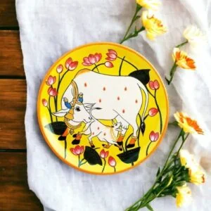 Magnificent Pichwai Cow Decor Plate | Yellow | Home Decor | Wall Hanging | 10 inch Art Culture Decor Plates, Artwork, Bengali Art Culture Decor Plates, Decor Plates, Decorative Items, Decorative Plates, Decorative Wall Art, Drawing Room, Eco-Friendly, Handcrafted, Handicrafts, Handmade, Handpainted, Home Decor, Home Interior Decoration, Living Room, Melamine Decor Plates, Paintings, Pichwai Cow, Pichwai Cow Decor Plates, Religious Decor Plates, Wall Art, Wall Decor, Wall Hanging, Wall Plates