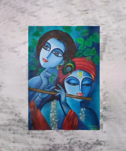 Radha Krishna Flue Painting | #WaterColourArt | 10 x 12 inch, 12 x 16 inch, 16 x 20 inch, 20 x 24 inch